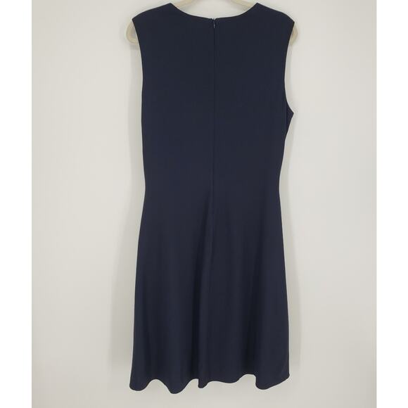 MM Lafleur Eleanor Dress 16 Midnight Navy Blue Twist Ruched A Line Minimalist - Picture 4 of 12